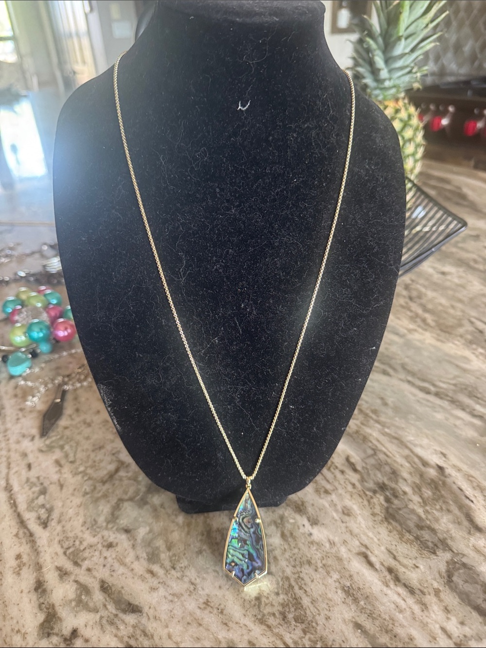 Gold Plated Abalone Teardrop Pendant Necklace Kendra Scot- Iridescent Blue-Green